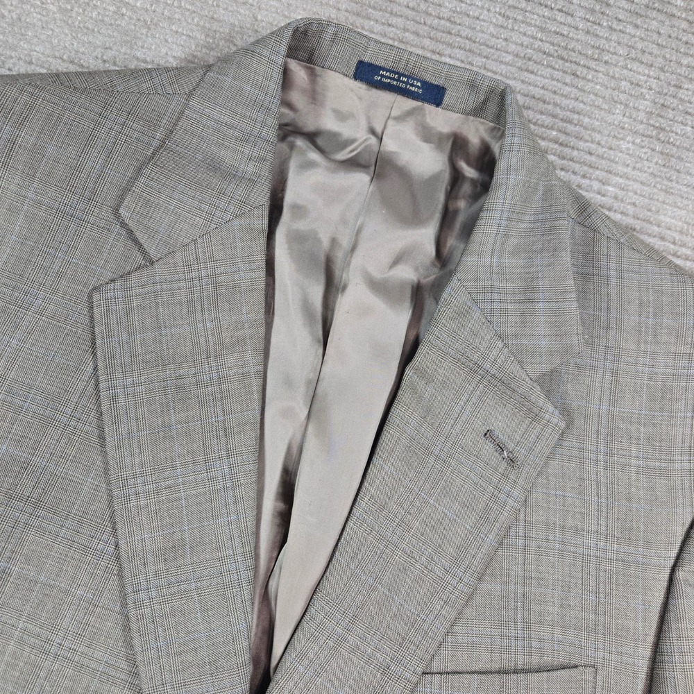 Hart Schaffner Marx Mens 44R Tan Glen Plaid Gold Trumpeter Blazer Sport Coat